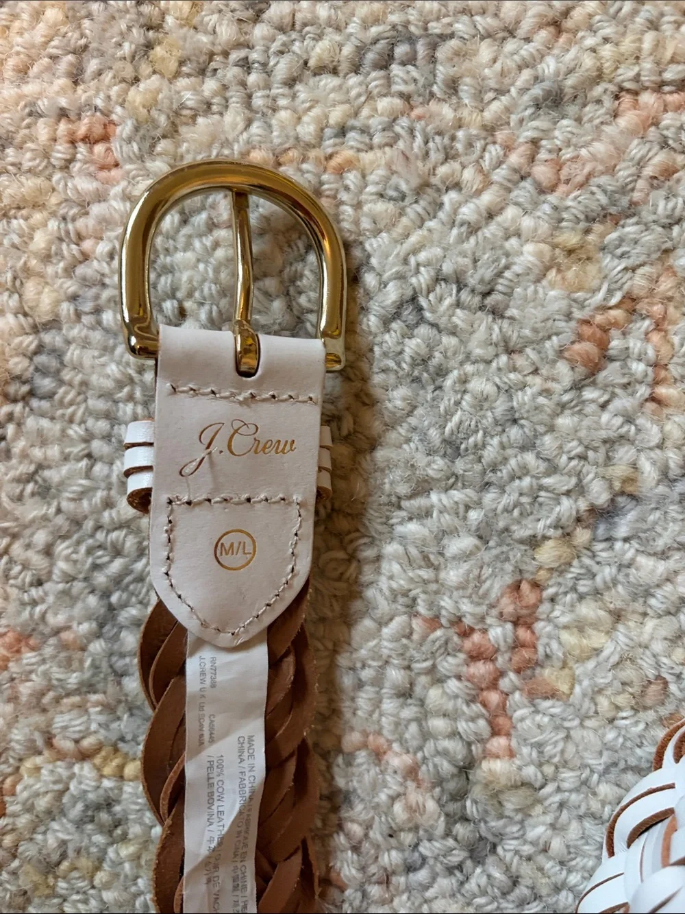 Woven White Leather Women's Belt with Gold Buckle - Picture 2 of 2
